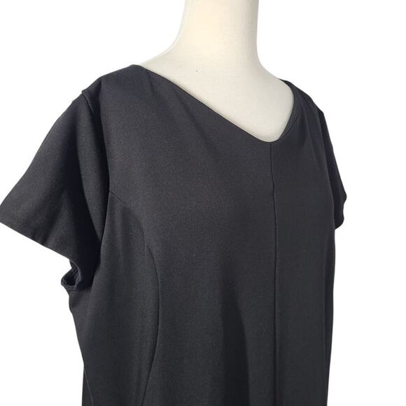 Susan Graver Women’s 2X Black Ponte Knit Cap Sleeve Midi Dress LBD Slimming Work - Picture 5 of 14